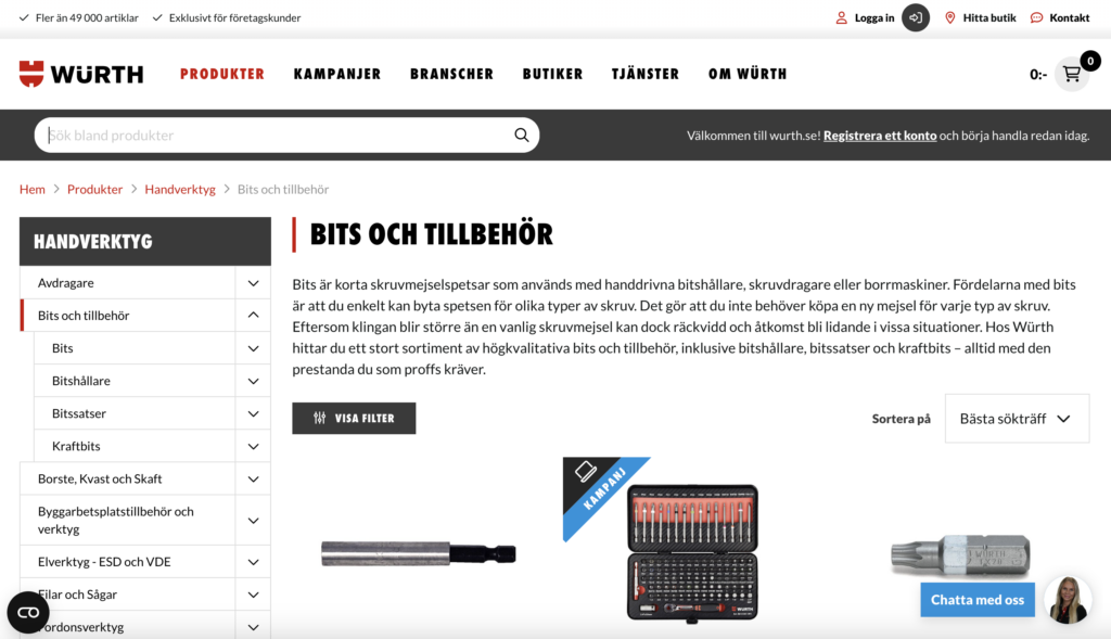 Wurth.se byggd på Ninetechs Azure Commerce Components